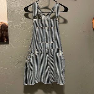 Adorable striped denim overall shorts
